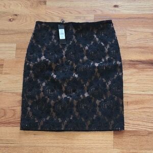 Brand New Talbots Elegant Black and Dark Brown Lace Pencil Skirt Size 6P